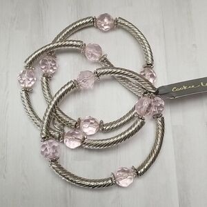 Cookie Lee Rose pink and silver twisted cable bracelets (set of 3) NWT